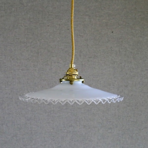 Antique french ceiling light in white glass, french pendant lamp - opaline glass