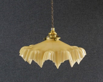 Antique french ceiling light in yellow glass, french pendant lamp - french pendant lamp - circa 1930