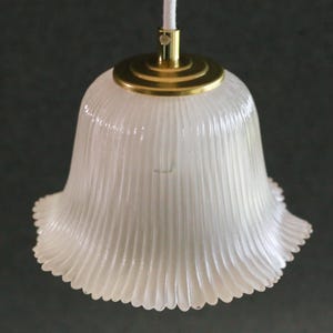 antique translucent french ceiling light in white stripped glass, french pendant lamp - circa 1950