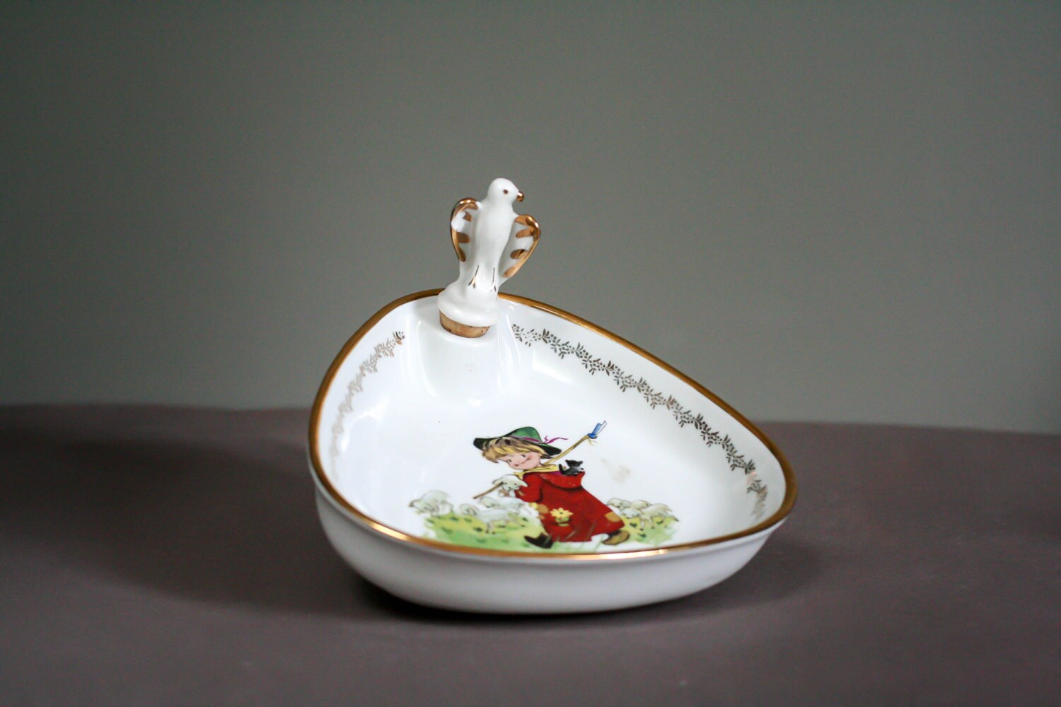 French Vintage Baby Plate- Hot Water Porcelaine French Plate With Bear Stopper - From Limoges