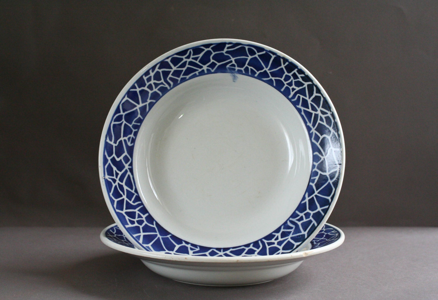 Two Porcelaine French Soup Plates- Blue & White - From L'amandinoise- Typical Decor