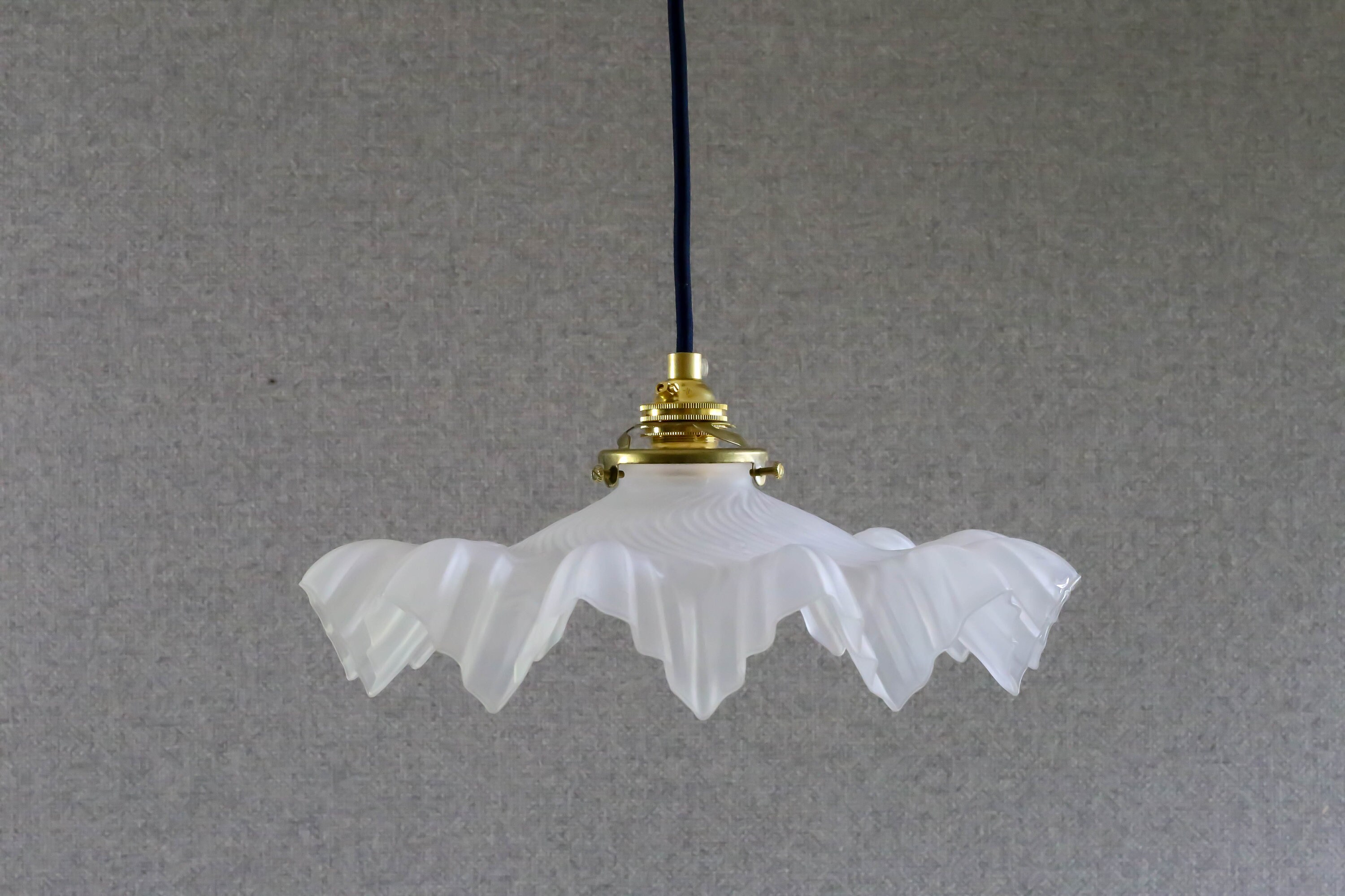 Antique French Ceiling Light in White Translucid Glass, Pendant Lamp - Circa 1930