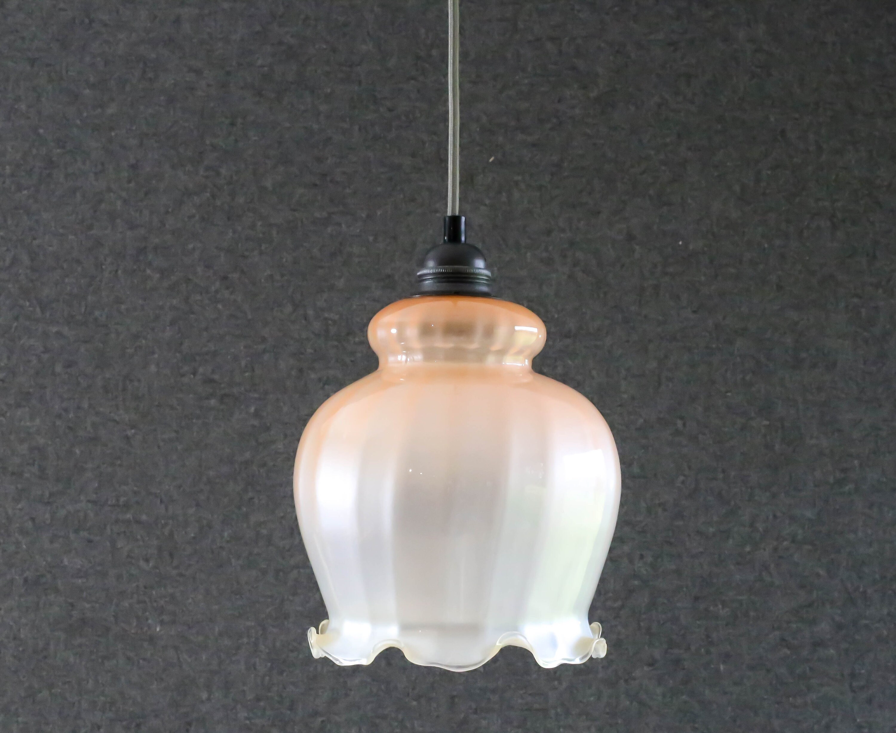 Antique French Ceiling Light in Rose Glass, Pendant Lamp - Circa 1950