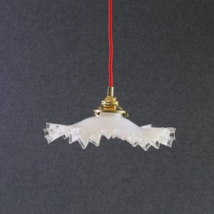 Antique french ceiling light in white translucid glass, french pendant lamp - circa 1930