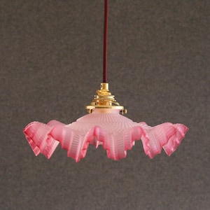 Antique french ceiling light in rose translucid glass, french pendant lamp - circa 1930