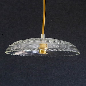 Antique vintage french ceiling light in transparent engraved glass, french pendant lamp - circa 1950