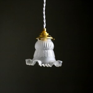 Antique french ceiling light in white transparent glass, french pendant lamp old tulip model art deco design image 3