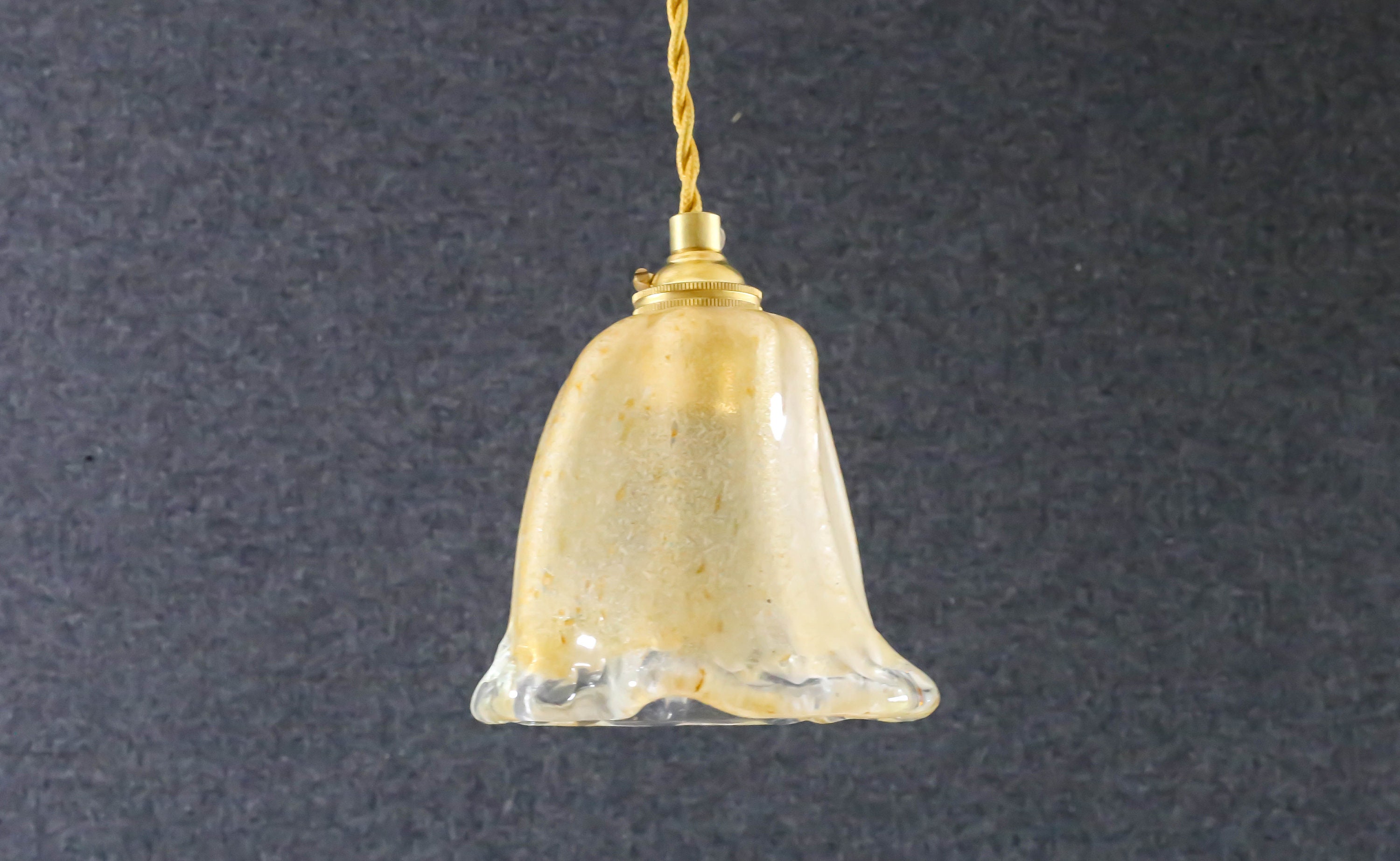 Antique French Ceiling Light in White & Yellow Glass With A Granite Decor, Pendant Lamp - Circa 1940