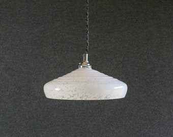 Antique french ceiling light in white pale clichy glass, french pendant lamp - circa 1950