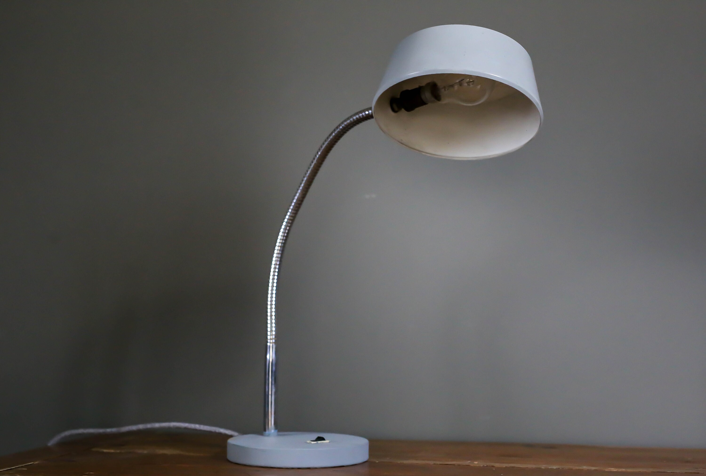 French Vintage Gray Metal Desk Lamp Large Size Industrial