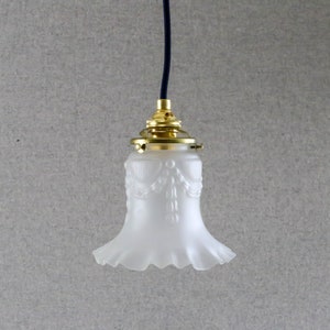 Antique french ceiling light in white transparent glass, french pendant lamp - old tulip model- art deco design