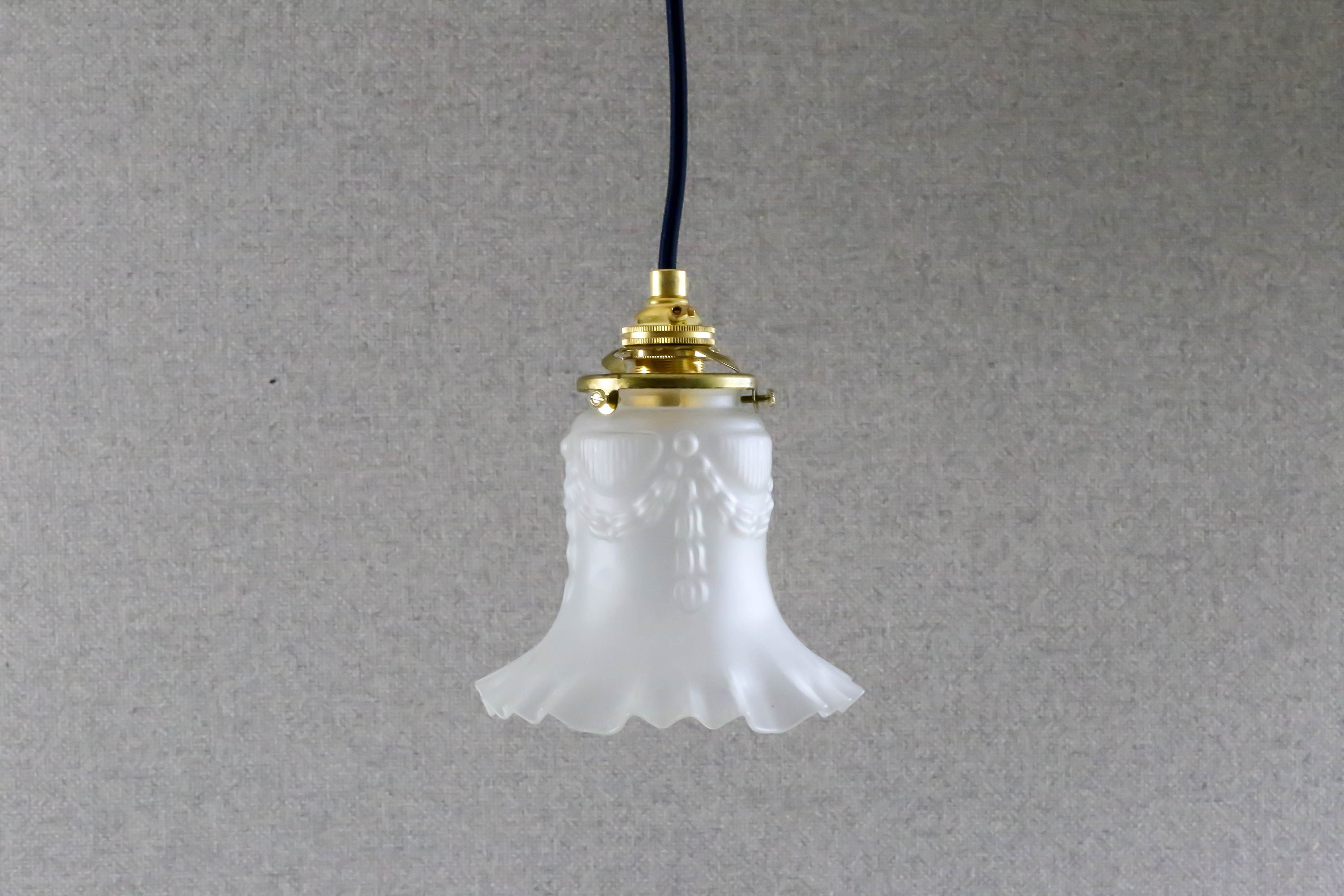 Antique French Ceiling Light in White Transparent Glass, Pendant Lamp - Old Tulip Model- Art Deco De