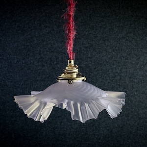 Antique french ceiling light in white translucid glass, french pendant lamp - circa 1930