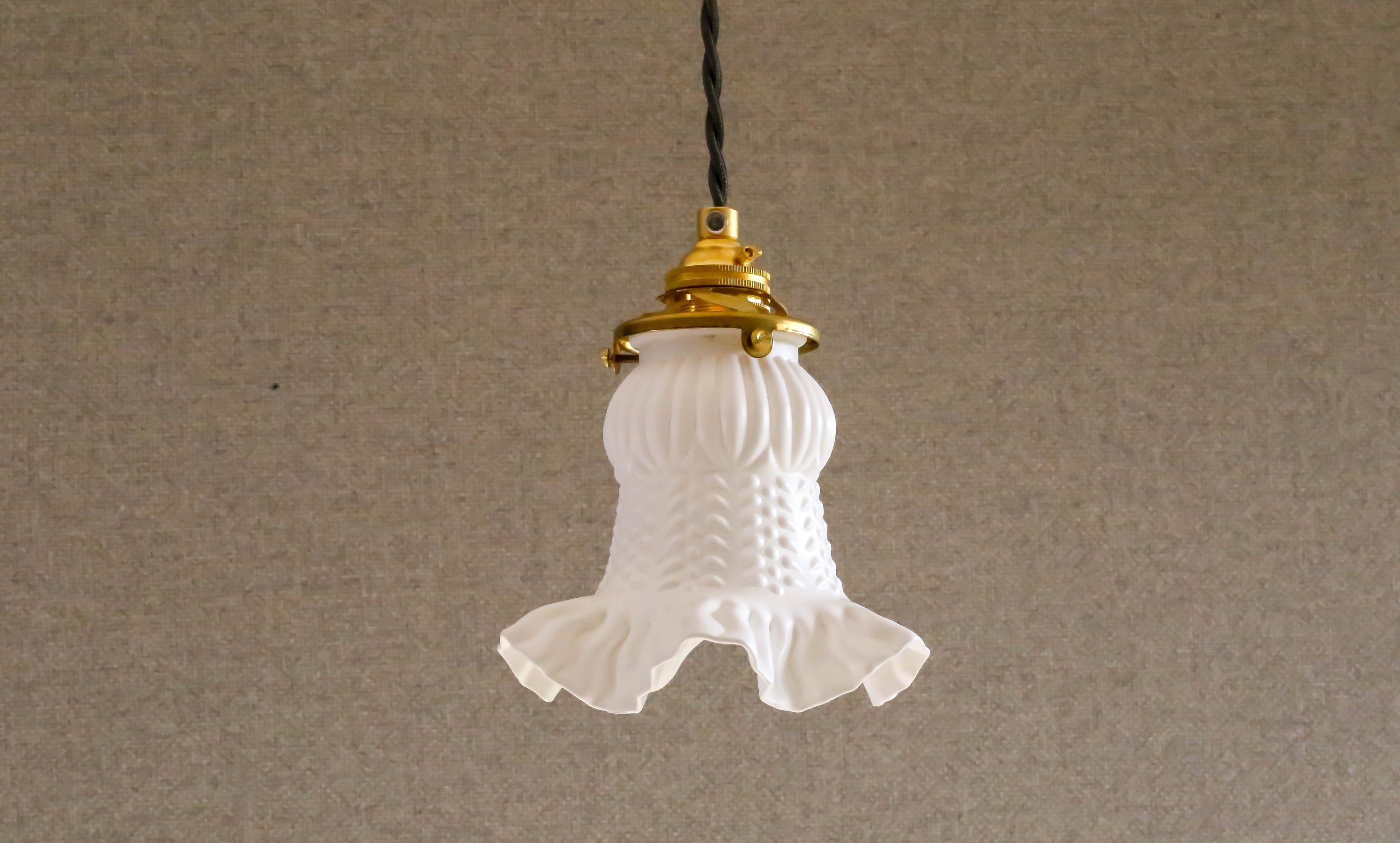 Antique French Ceiling Light in Golden Painted Glass, Pendant Lamp - Old Tulip Model- Art Deco Desig