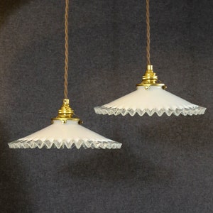 A set of 2 antique french ceiling lights in white folded glass, french pendant lamps opaline lights new brass holder and socket image 10