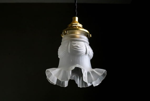 Antique French Ceiling Light in White Transparent Glass French