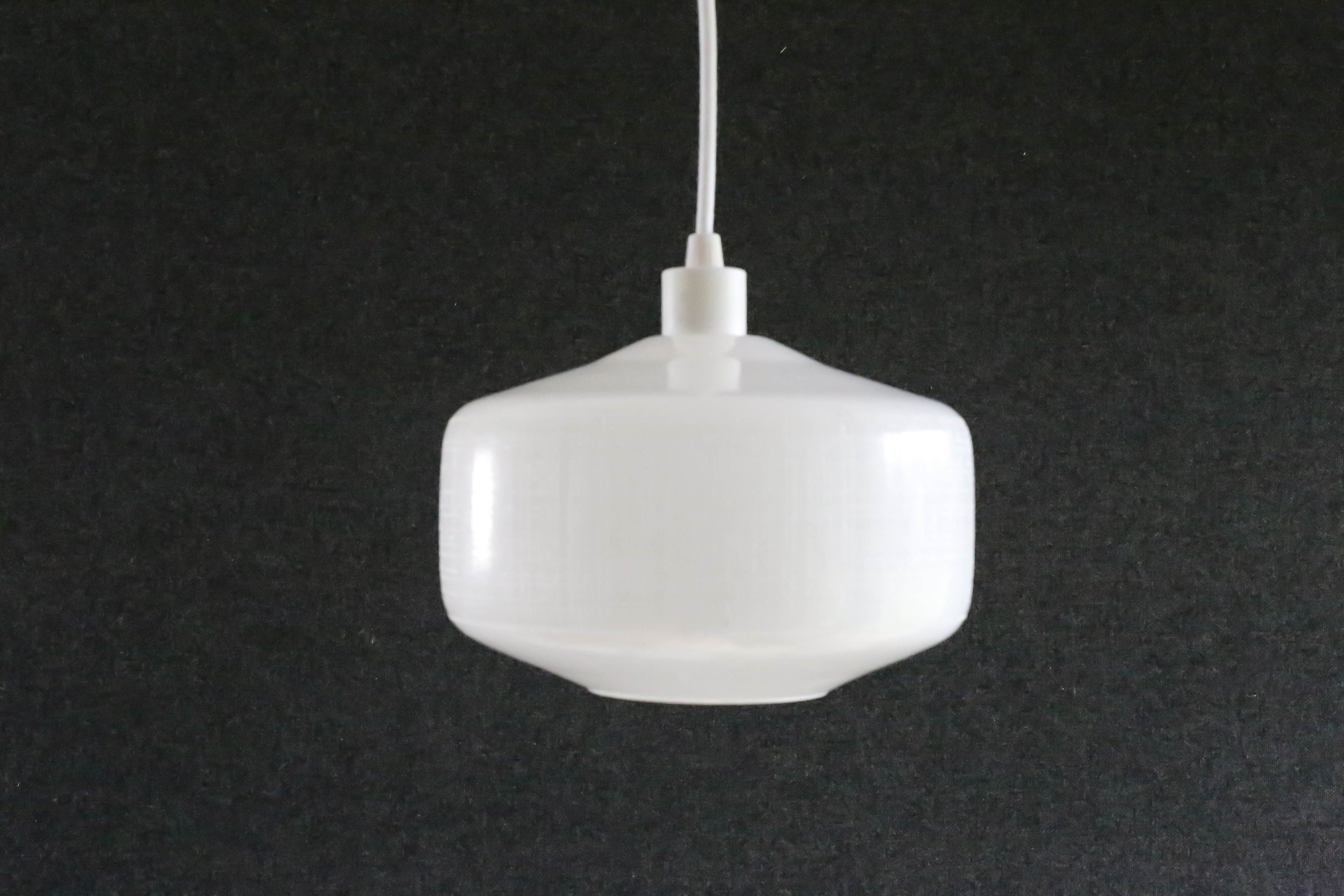 Antique French Ceiling Light in White Glass With A Engraved Decor, Pendant Lamp - Circa 1950