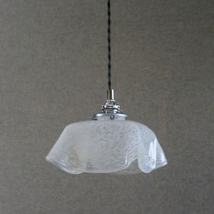 Antique french ceiling light in white and translucid clichy glass, french pendant lamp - circa 1940