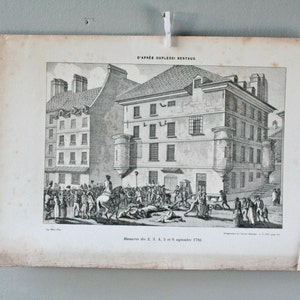 antique french etching -engraving - massacres from the 2,3,4,5 and 6 th september 1792 - french revolution