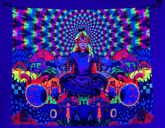 Alice Psychedelic Tapestry Blacklight Tapestry Wonderland Trippy Tapestry Wall Hanging Psychedelic Art