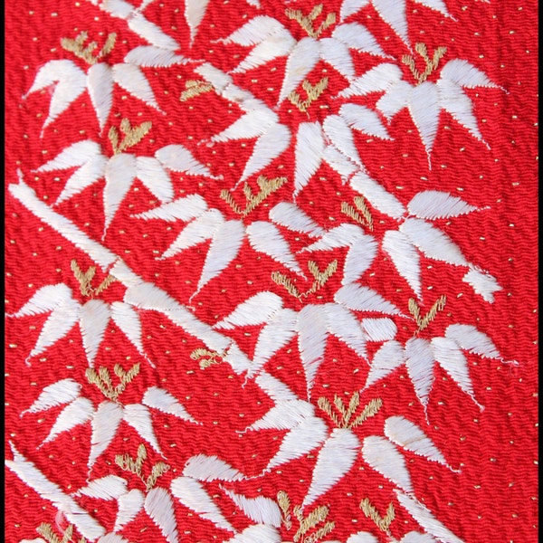 New Listing- Vintage kimono han'eri, maiko style decorative collar with embroidered bamboo