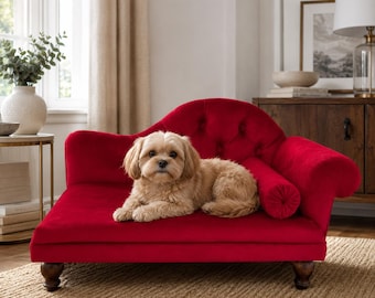 Red Velvet Cat bed, dog sofa, Custom cat bed, Lounge Chaise Pet, Kitten couch, Gift cat lovers