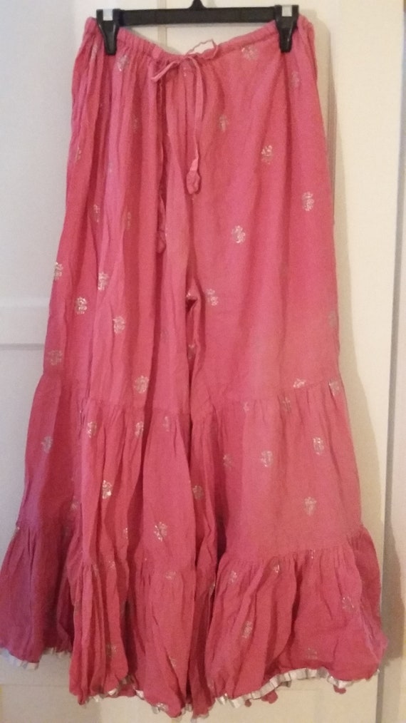 Vintage Hot Pink, Block Print Palazzo Pants
