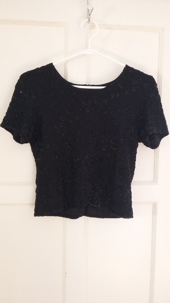 Black Vintage Beaded Crop Top