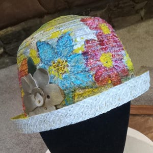 Hand painted Floral r Straw Hat - Wearable Art - Handpainted Summer Hat