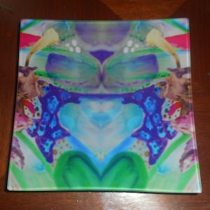 Blue Heart Art Glass - Trinket Tray - Jewelry Dish - Food Safe Tray - Original Design Art Glass