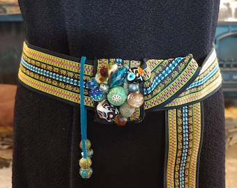 Turquoise and Tan Handmade Summer Belt - Summer Fashion - One Size Fits All