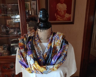 Paris Gardens Floral Lightweight Summer Cotton Scarf - Original Photographic Design - Lavender, Mustard, Black White