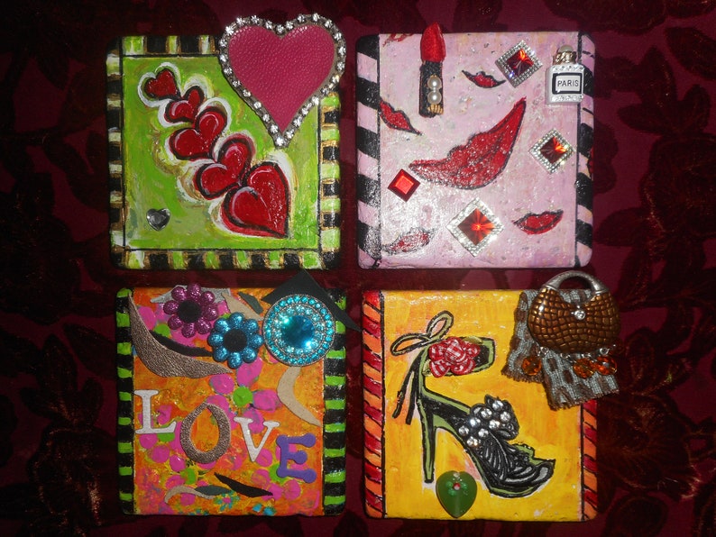 Mixed Media Art, Individual Art Tile, Hand Painted Tile, Gift for Her