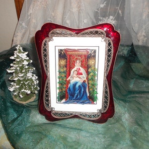 Upcycled Antique Religious Original Post Card Framed Religious Art Baby Jesus and Mary image 4