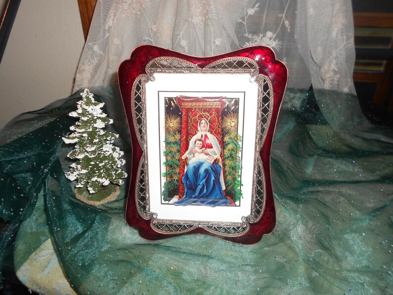 Upcycled Antique Religious Original Post Card Framed Religious Art Baby Jesus and Mary image 4