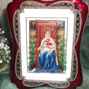 Upcycled Antique Religious Original Post Card Framed Religious Art Baby Jesus and Mary image 1