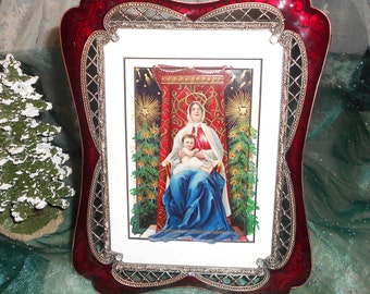 Upcycled Antique Religious Original Post Card - Framed Religious Art - Baby Jesus and Mary