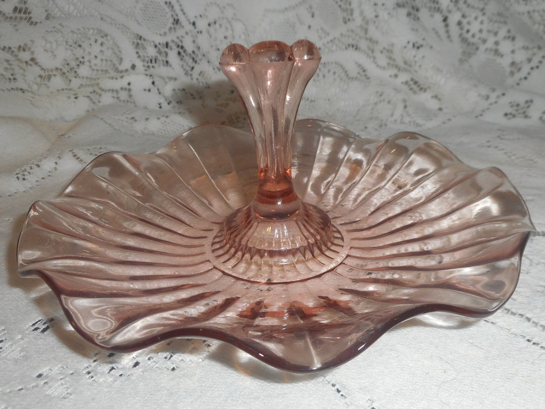 Vintage Pink Glass Dish Glass Serve Ware Depression Glass Ruffled Glass