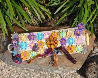 Colorful Boho Fiesta Textile Cuff Bracelet - Artisan Design - Ready to Ship - Gift For Her