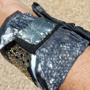 Slip-On Pocket Fabric Cuff Reversible Black and Silver Sports Cuff Textile Bracelet Eclectic Gypsy image 4