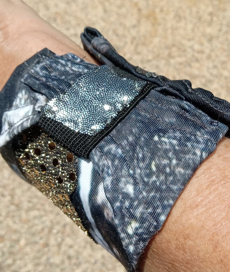 Slip-On Pocket Fabric Cuff Reversible Black and Silver Sports Cuff Textile Bracelet Eclectic Gypsy image 4