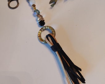 Leather Tassel Purse Charm - Beaded Leather Tote Accessory - Christmas Gift - Stocking Stuffer