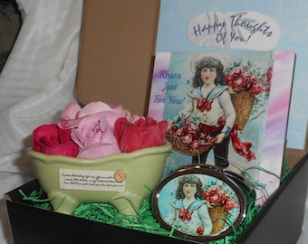 Bringing You Roses - Gift Basket for Women - Victorian Lad Carrying Flowers