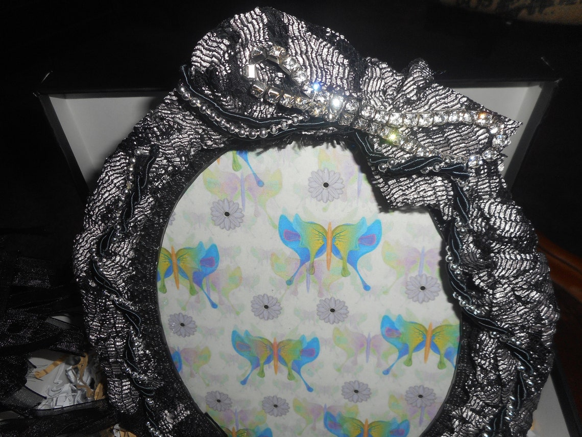 Fabric Black and Silver 5 X 7 Oval Picture Frame Black and Etsy