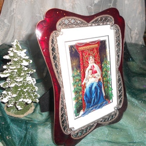 Upcycled Antique Religious Original Post Card Framed Religious Art Baby Jesus and Mary image 3