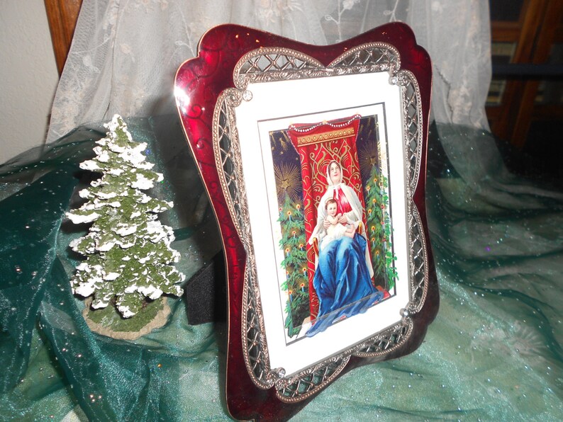 Upcycled Antique Religious Original Post Card Framed Religious Art Baby Jesus and Mary image 3