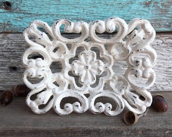 Cast Iron Shabby Chic Antique White Business Card Holder Rustic Country Dish Decor Office Decor