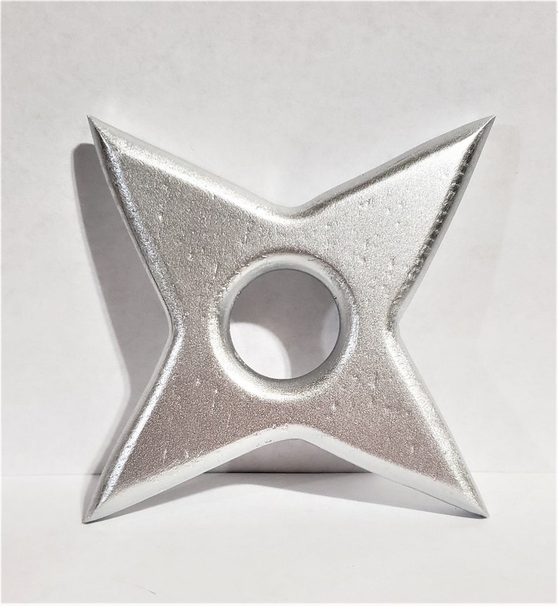 Metallic Silver Wooden Wood Shuriken Ninja Inspired Cosplay Costume Prop Throwing Star Wall Decor