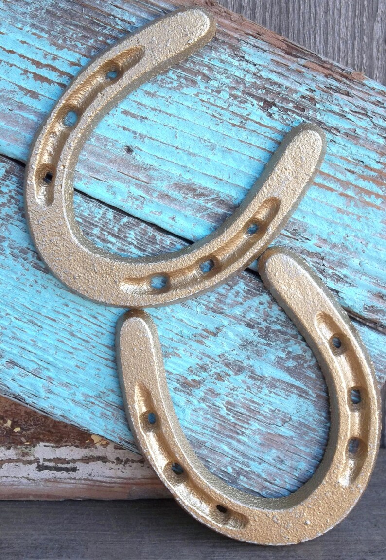 Set of 2 Cast Iron Gold Horseshoe Paper Weight Wall Hanging Etsy