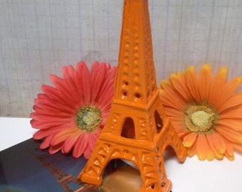 Orange Cast Iron Eiffel Tower Decor Nursery Shabby Chic Home Decor Paris Inspired Housewares Paper Weight
